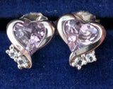 925 Sterling Silver Hearts Earrings. Heart Shaped Small studs with stone0
