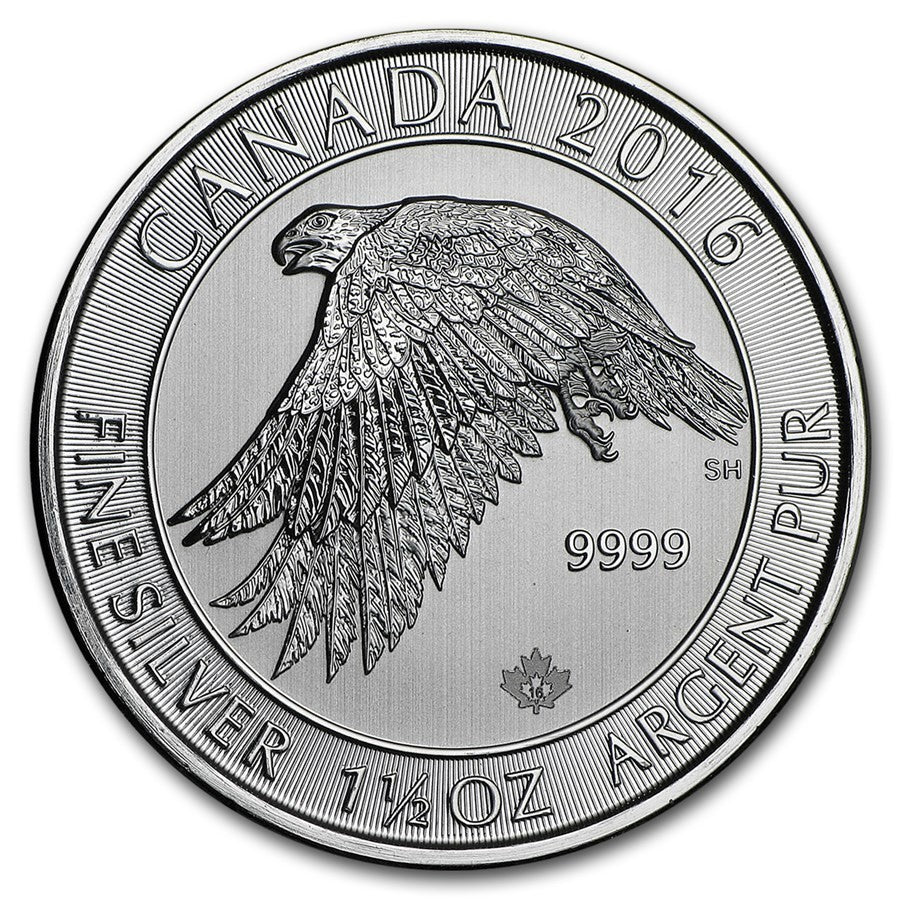2016 Canada 1.5oz Falcon .9999 Fine Silver $8 Issue, UNC0