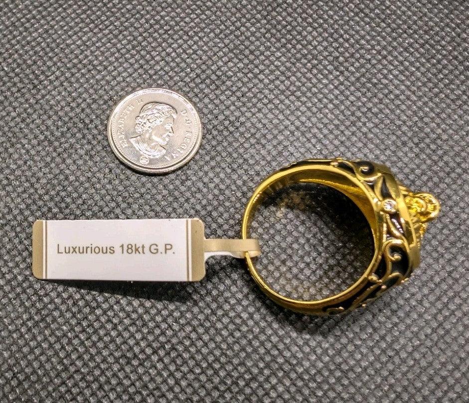 Designer Handmade Textured Lion Gold Plated Ring For Anniversary Gift - NumisFind