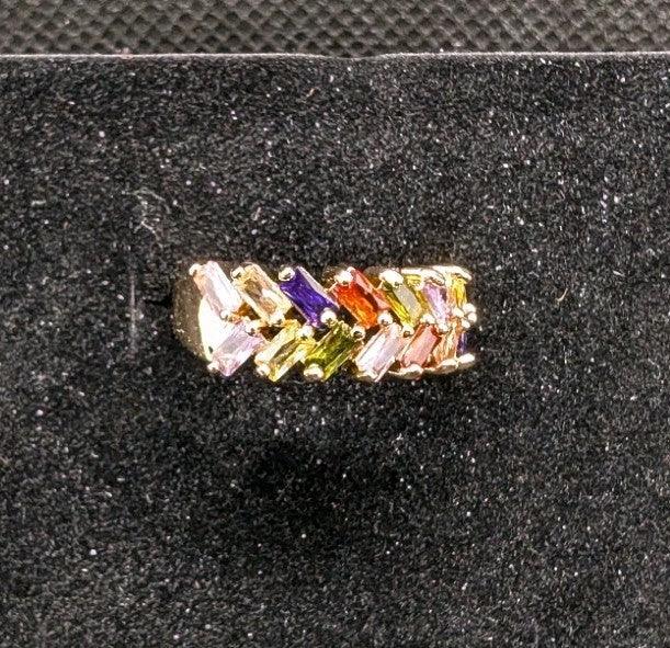 Pure 18K Gold plated Ring with colourful stones for Women beautiful jewelry - NumisFind