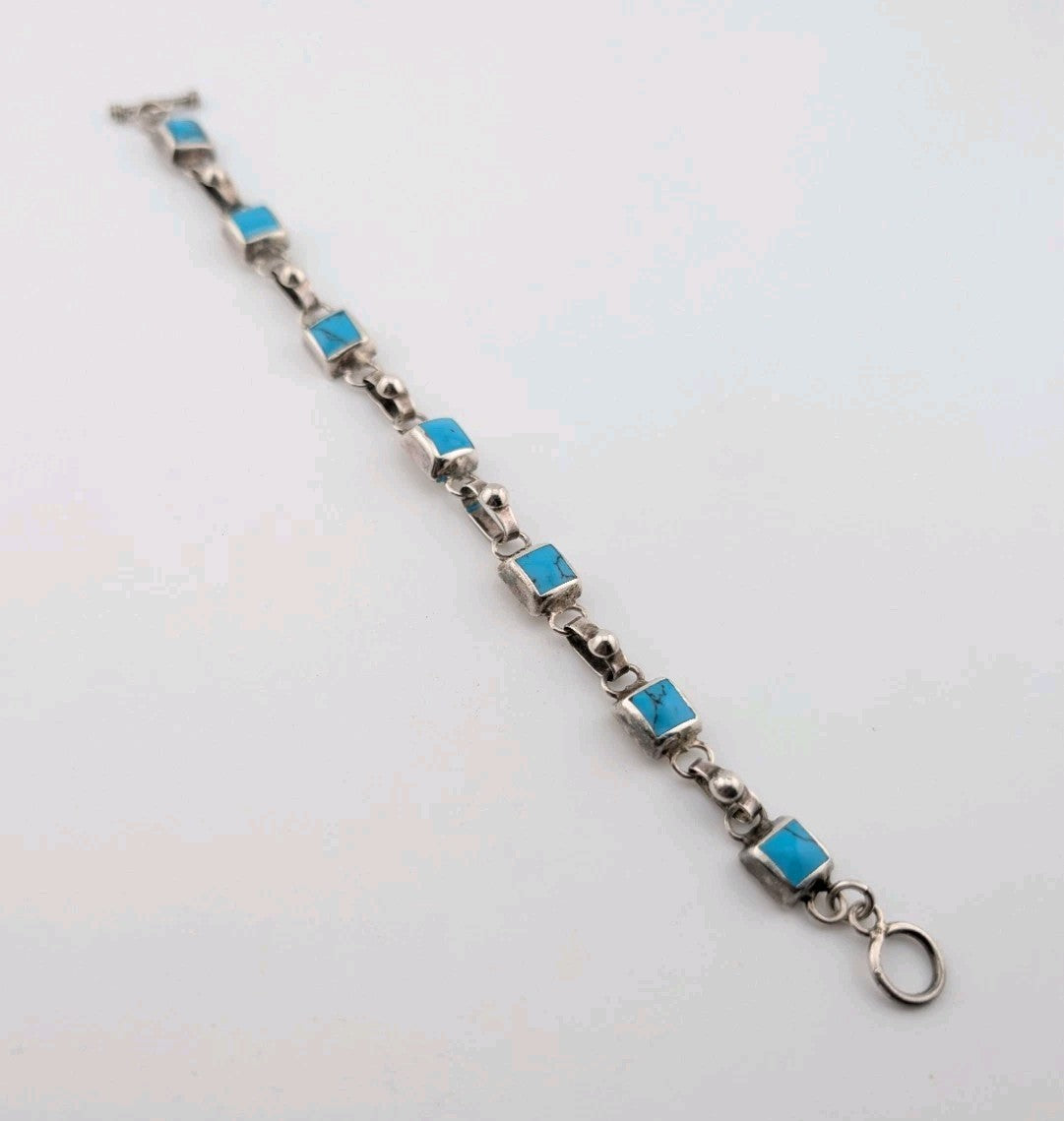 925 Sterling Mexico Turquoise Bracelet 7.2mm 7.5in - 19.25g1