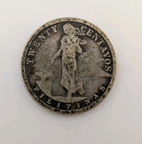 1907 U.S. Philippines 20 Centavos 0.75 Silver coin0