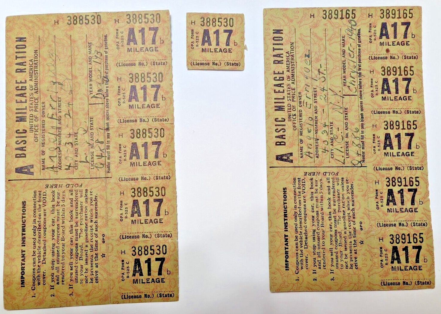 BIG LOT Of 172 x Tb Mileage Stamps + 2 x WW2 Basic Mileage Ration Card A USA.0
