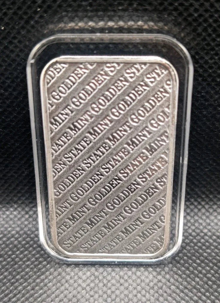 1 oz. GOLDEN STATE MINT logo art bar .999 fine silver - NumisFind