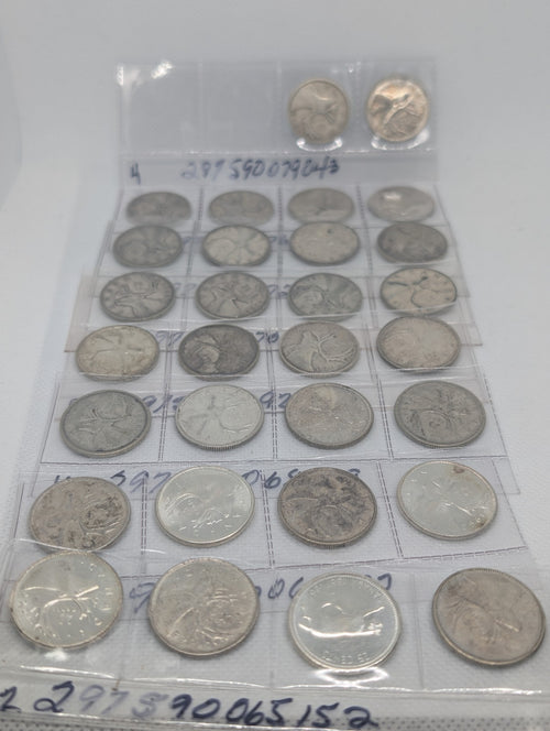 1937-1968 SILVER Canadian Quarter 25 Cents Lot Of 30 - 4.94 Oz of Pure Silver0