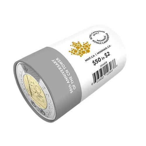 CN TOWER 50th Anniversary 2026 CANADA 25x$2 non-Color Sp. Wrap Toonie Coin Roll1