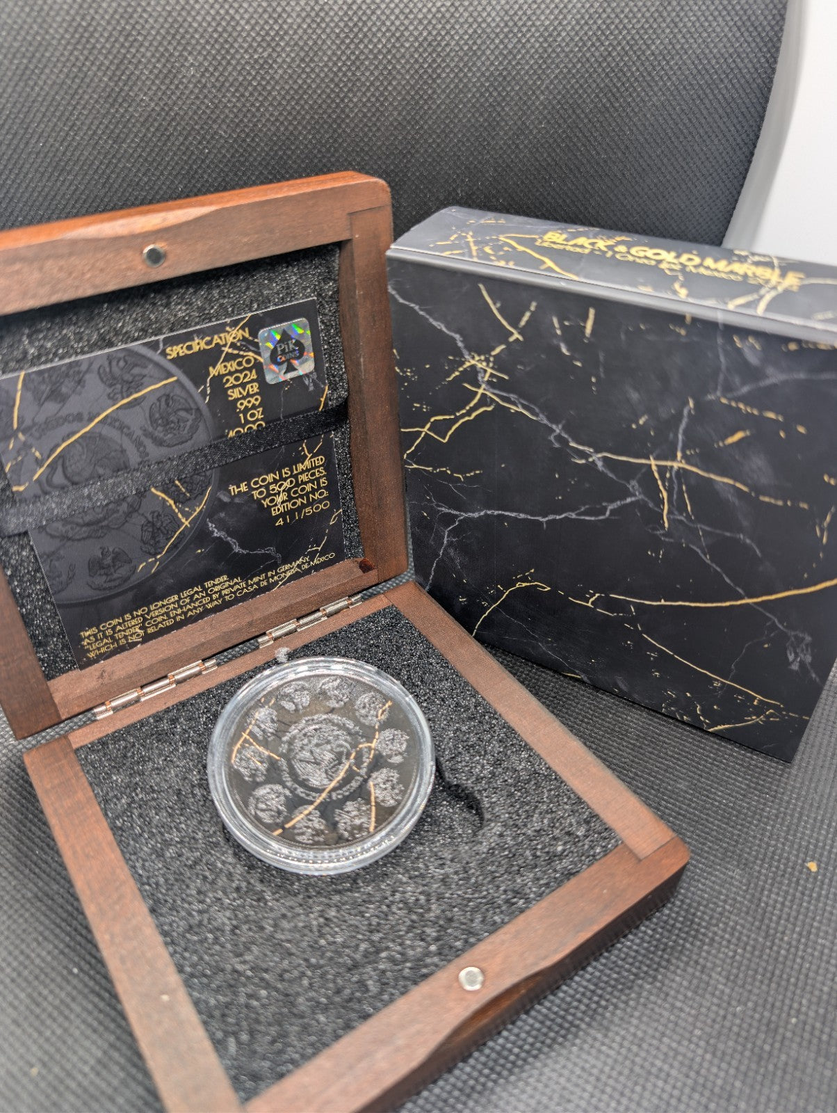 2024 1 oz .999 Silver Libertad Mexico Colorized Black And Gold Marble Edition1