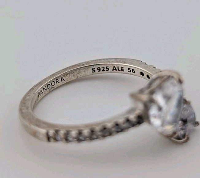 Pandora Double Heart Sparkling Ring Sterling Silver ALE 54  Size 9  3.0 Grms1