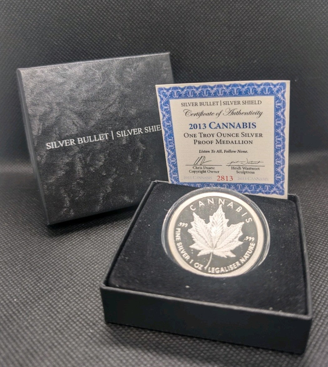 2013 Cannabis Proof - Silver Bullet Silver Shield .999 1 oz Silver Round0