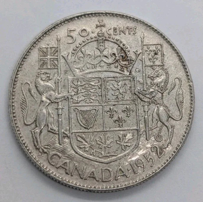 1952 Canadian 50 Cents .800 Silver Half Dollar Queen Elizabeth II - circ - NumisFind
