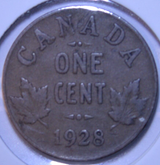 1928 Canada Small Cent Canadian 1 penny coin VERY NICE !0