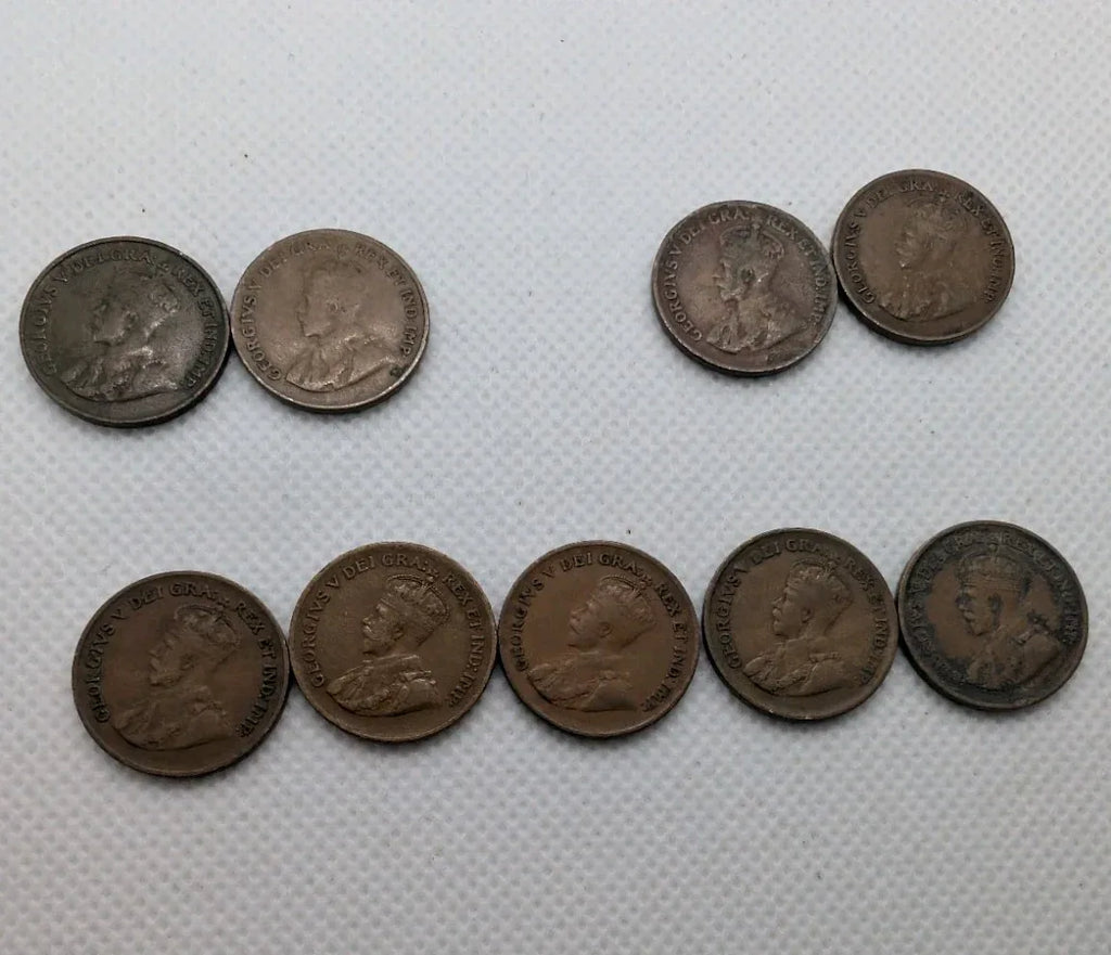 Set of 9 Canada Small Cents George V Coins (1920 -1936) - Pennies 1P 1c - Circ - NumisFind