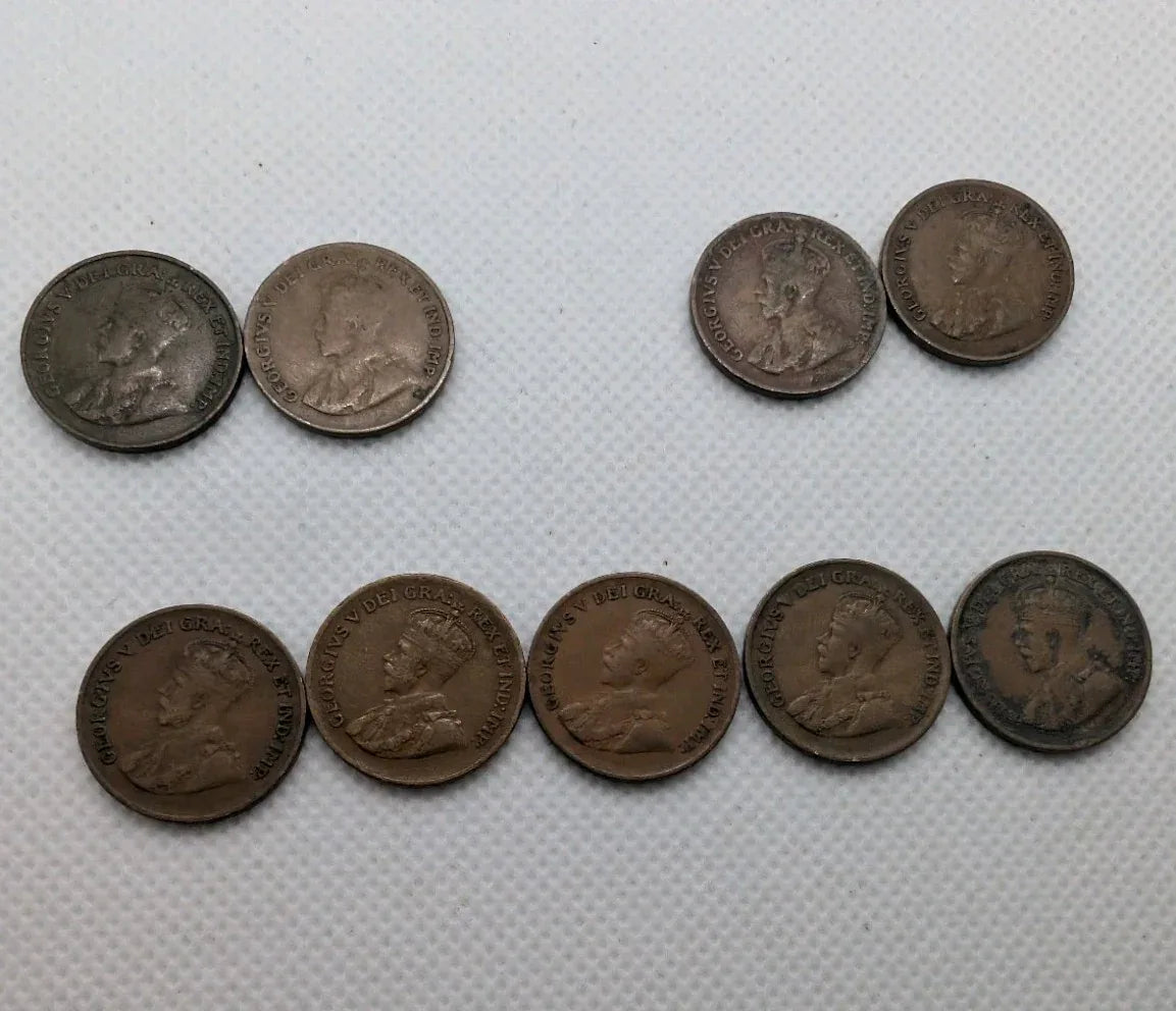 Set of 9 Canada Small Cents George V Coins (1920 -1936) - Pennies 1P 1c - Circ - NumisFind