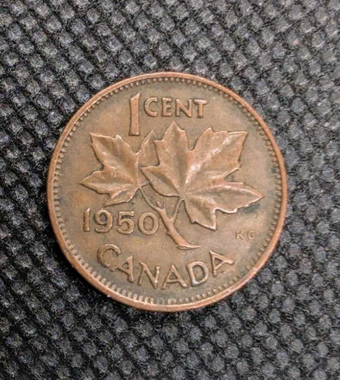 1950 Canada Small Cent Canadian 1 penny coin0