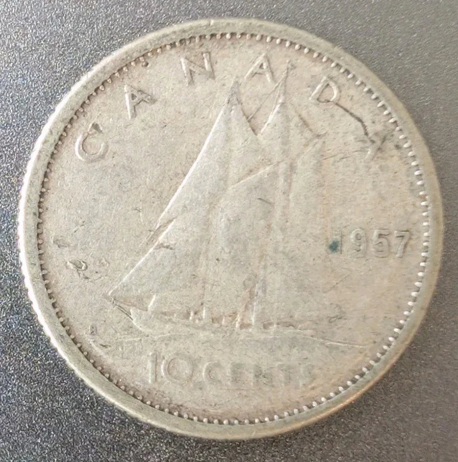 1957 CANADA 10¢ CENT QUEEN ELIZABETH II .800 SILVER DIME COIN - NumisFind