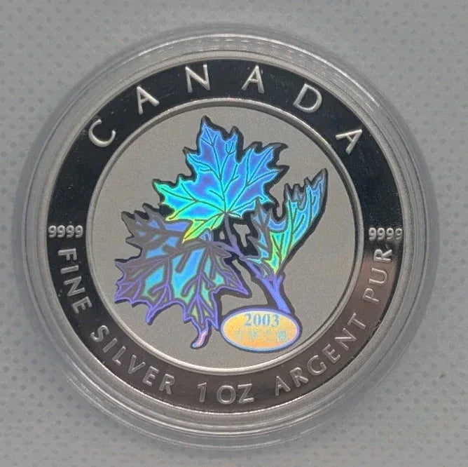 2003 Hologram Maple Leaf Good Fortune Pure 1oz .9999 silver coin Canada - NumisFind