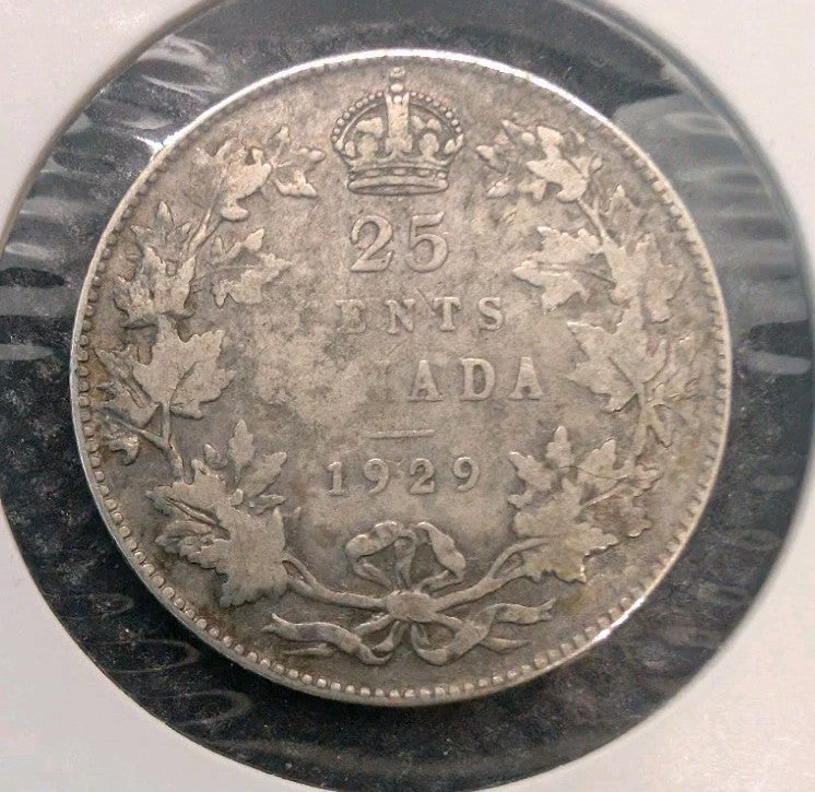 1929 Canada 25 Cents Silver Quarter G4 - George V - KM#24a - 80% Silver0
