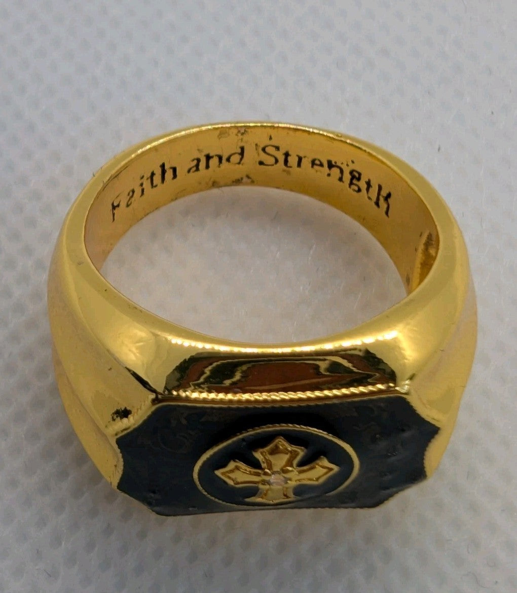 18k Gold Plated Ring, size 9,5 - Beautiful Cross Design - Faith And Strength 5
