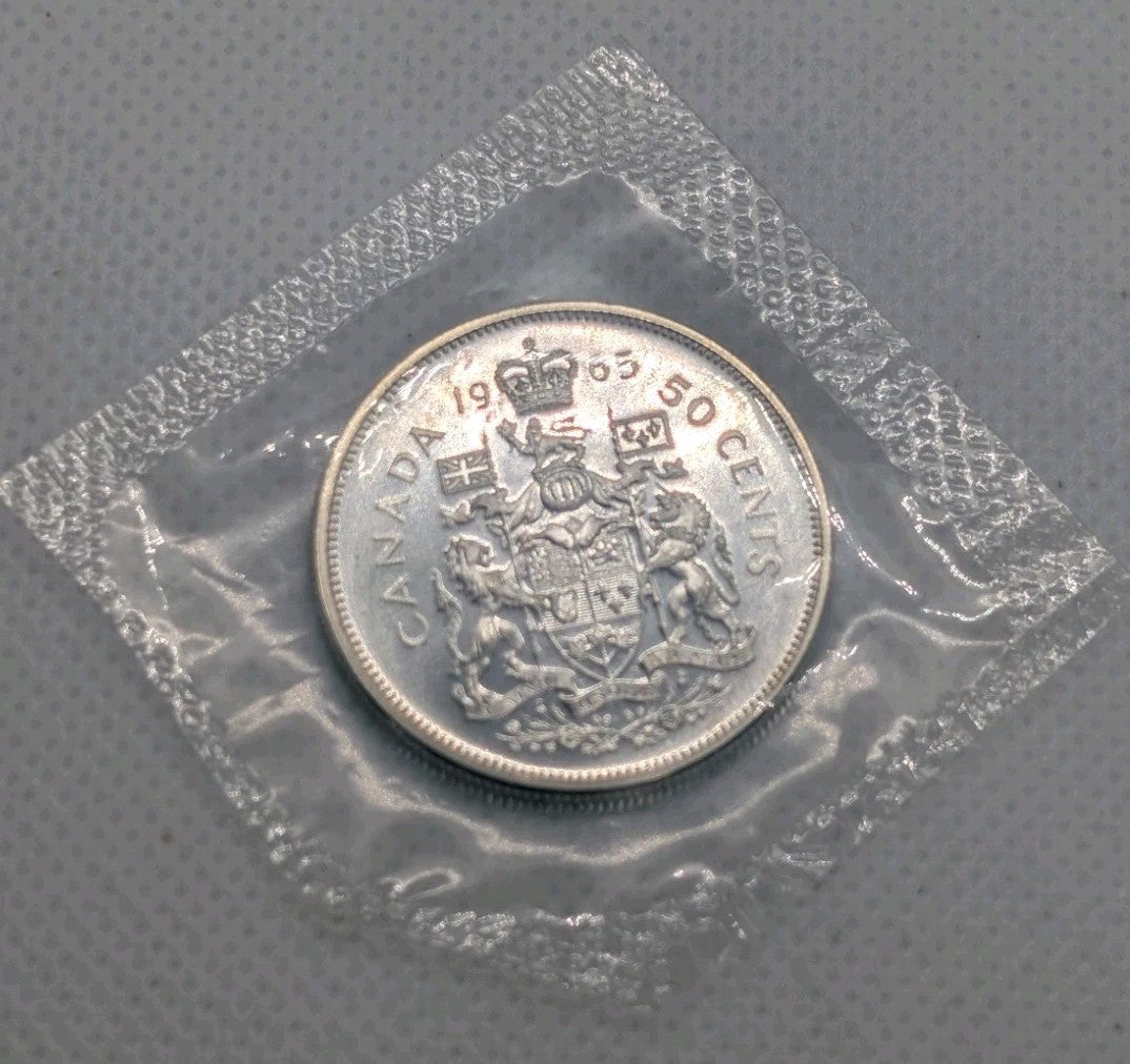1965 Canadian 50 Cents .800 Silver Half Dollar Queen Elizabeth II - BU Sealed0