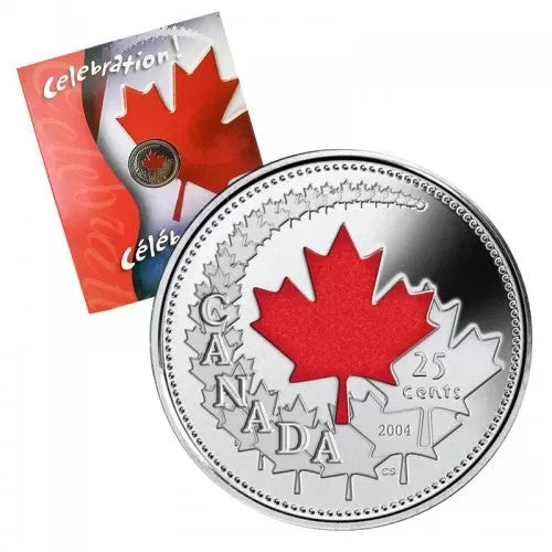 2004 Canada Celebration! 25 Cent Colourized "P" Mark Coin UNC & Sealed0