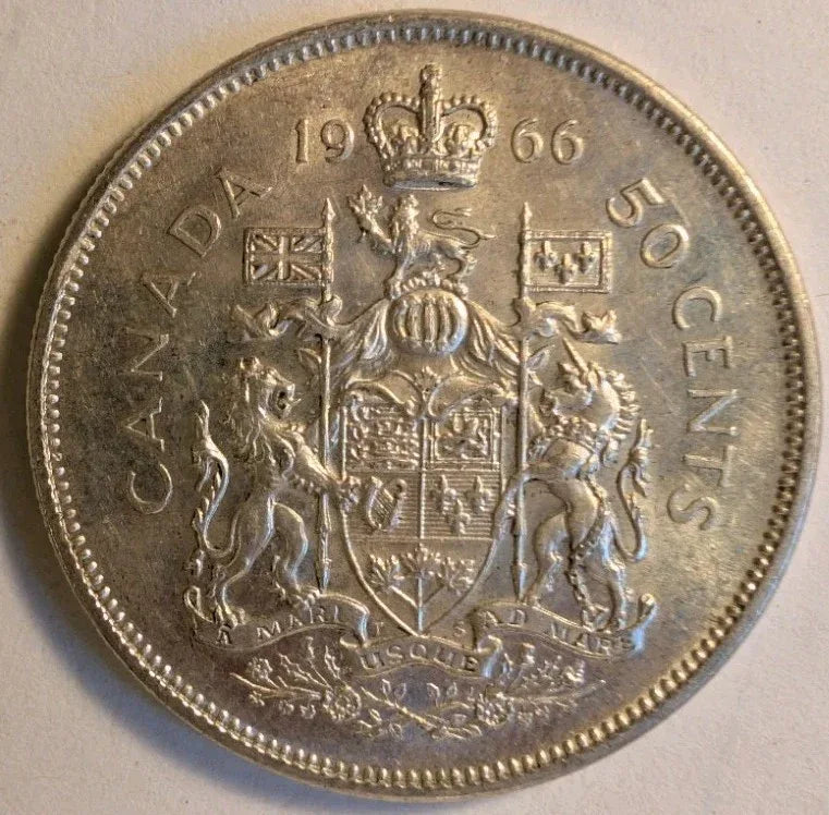 1966 Canadian 50 Cents .800 Silver Half Dollar Queen Elizabeth II - AU - NumisFind