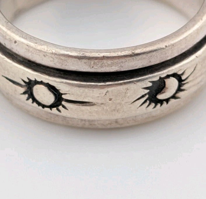 Moon & Sun Sterling Silver Fidget Spinner Ring Size 9.5 925 2