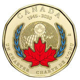 2020 Canada One Dollar 75th Anniversary of UN Charter Plain & Coloured Loonie1