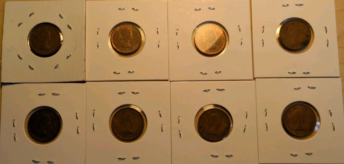 Lot Of 8 Circulated Canada 1 Cent Pre 1960 (G-VG Grade)1