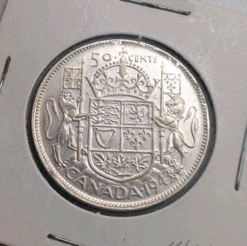 1943 Canada EF 45 Cents George VI Silver Half Dollar Coin Fifty Cent0