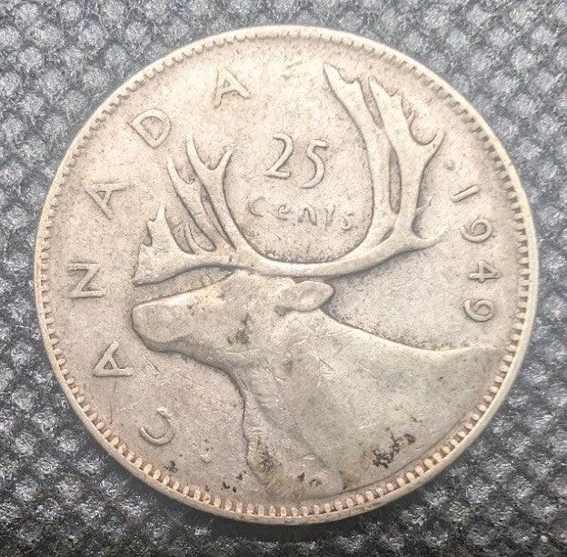 Canada 1949 25 Cents 25c Canadian Caribou Quarter Coin - 80% Silver - ASW .150oz - NumisFind