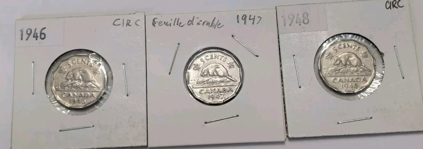 1946 1947 1948 Canada Five Cent 5c LOT OF 3 NICKELS - NumisFind
