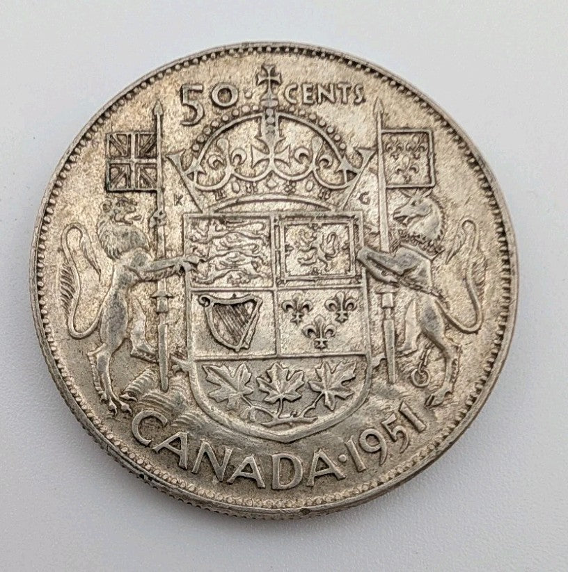 1951 Canada 50 Cents Silver Coin - 0.3oz of pure Silver0