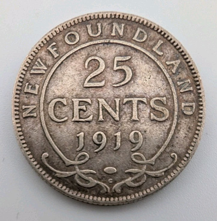 1919 Newfoundland Canada Silver Quarter 25 Cents Coin - Nice condition0