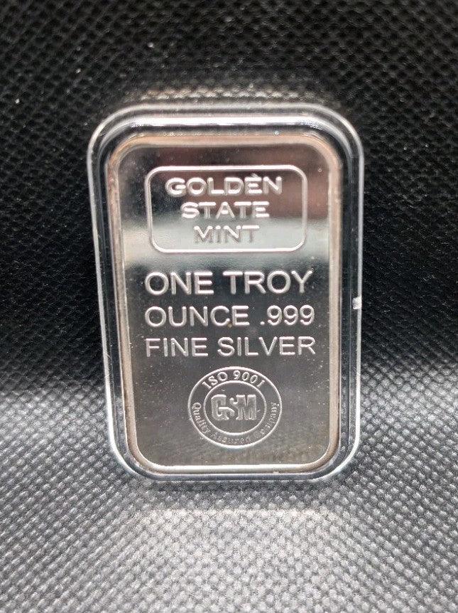 1 oz. GOLDEN STATE MINT logo art bar .999 fine silver - NumisFind