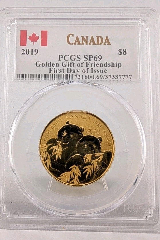 2019 $8 Canada Silver PCGS SP69 Golden Gift Panda Friendship0