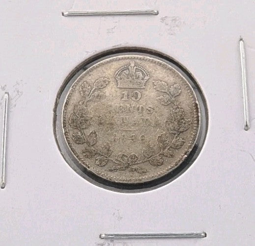 1936 Canada King George V Silver 10 Cents Coin0