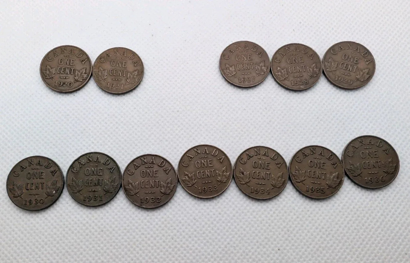 Set of 12 Canada Small Cents George V Coins (1920 -1936) - Pennies 1P 1c - Circ - NumisFind