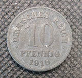 1918 Germany 10 Pfennig Coin Zinc Nice Condition Wilhelm II German Empire WWI0