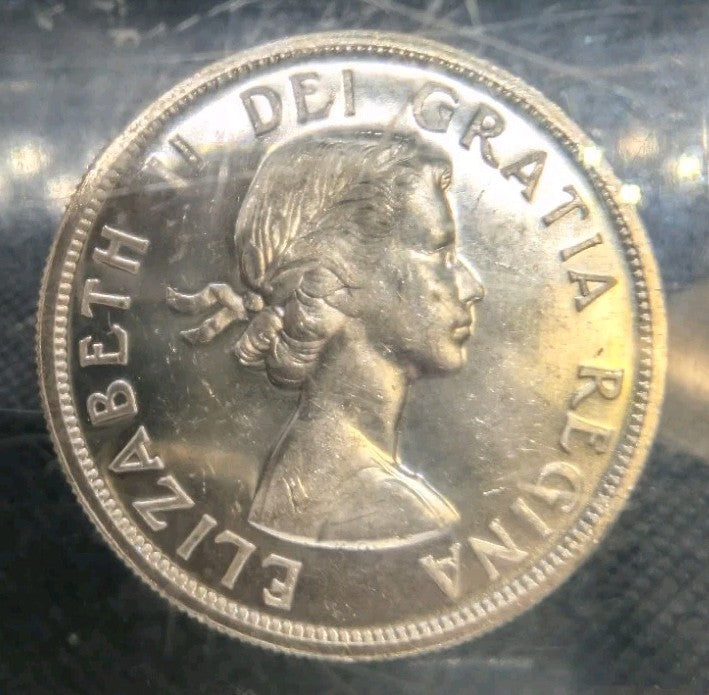 1958 Canada Silver Dollar In epoxy cube - Perfect Condition - Desk weight3