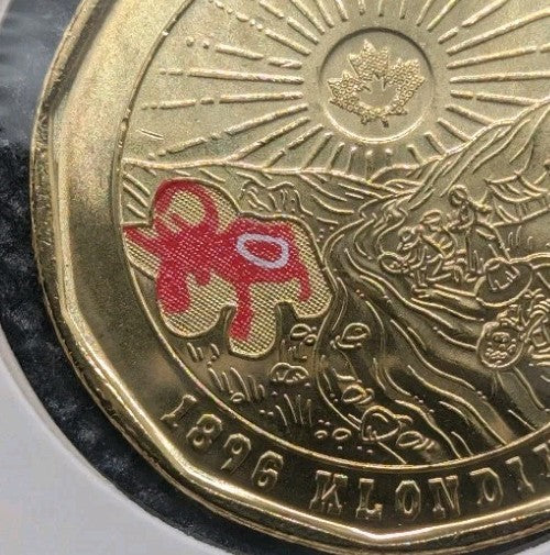 Mint Error - Misaligned colour Canada 2021Klondike Gold Rush Coloured UNC Loonie1