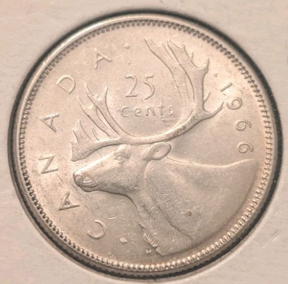 1966 Canada 25 Cent mint State MS - 0.8 Silver Coin0