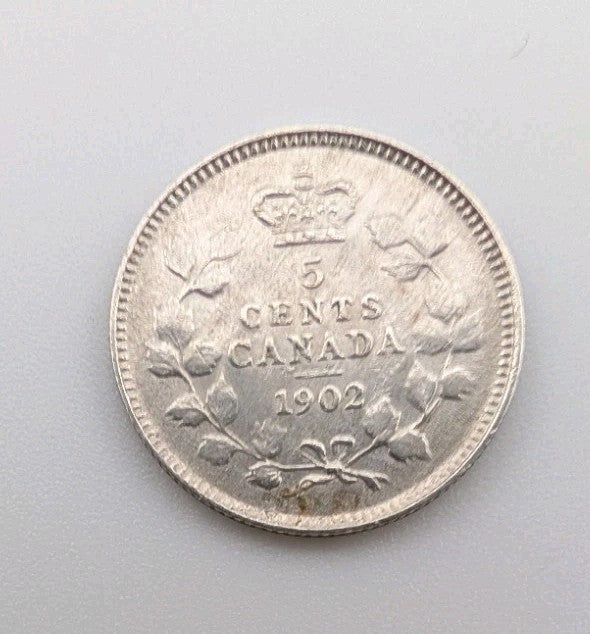 Canada 1902 Silver 5 Cents, Nice Grade, King Edward VII0