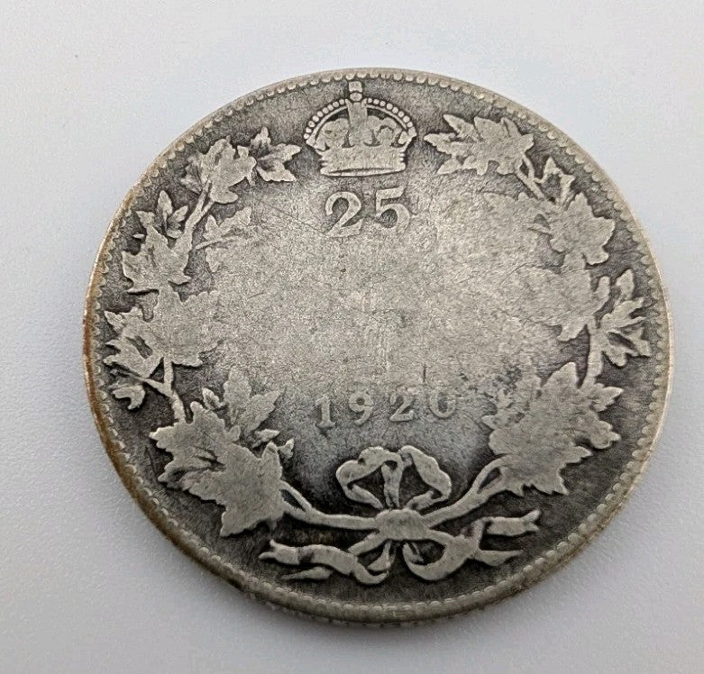 1920 Canada 25 Cents SILVER Coin KING GEORGE V ! SILVER!0