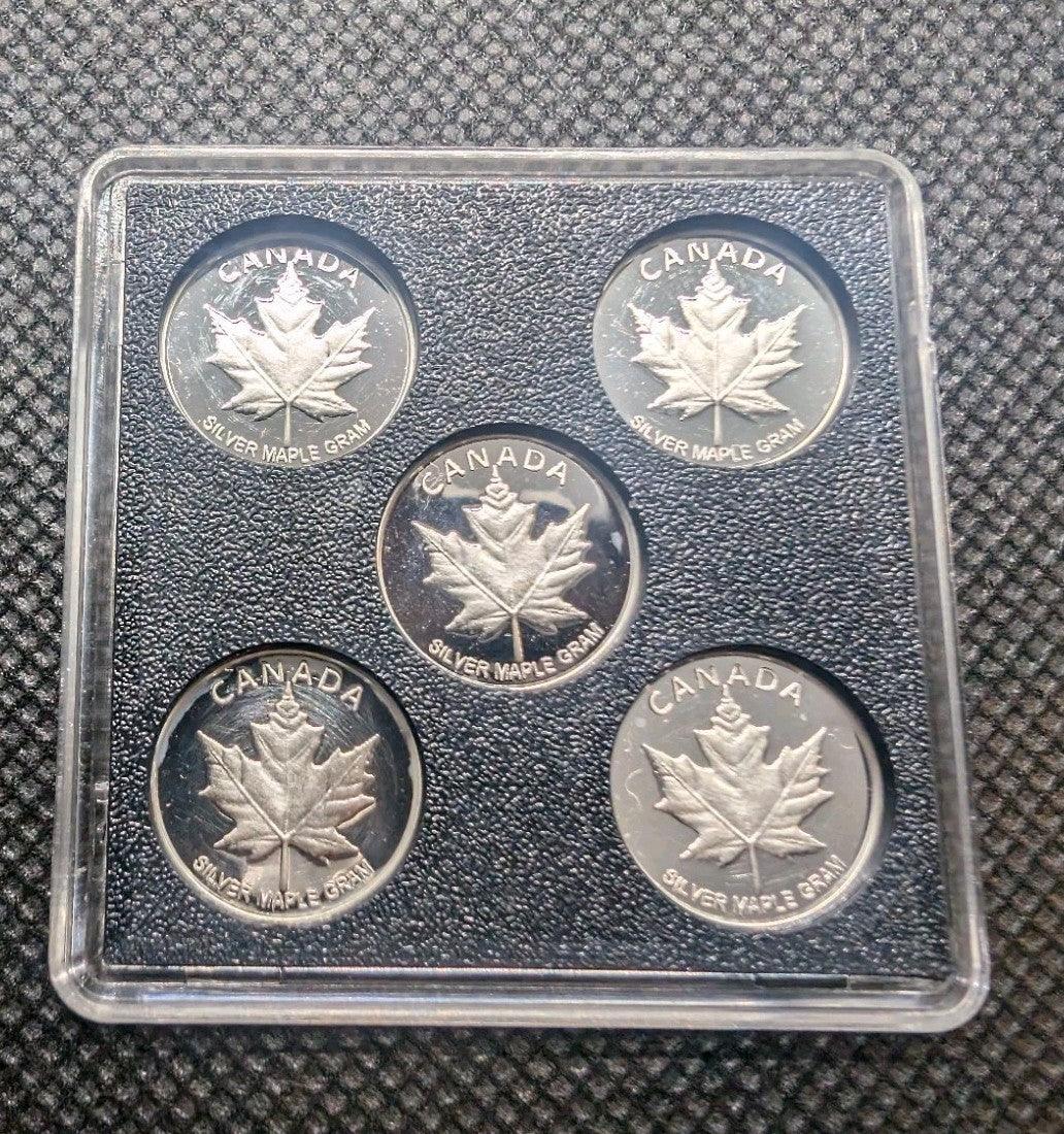 CANADA 5x1 GRAM .999 FINE SILVER ROUND SILVER MAPLES 5 Different Designs - NumisFind