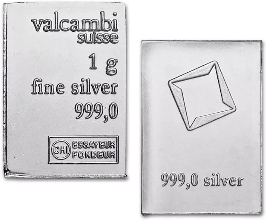 1 Gram .999 Fine Silver Bar - Valcambi Suisse CombiBar piece - UNC2