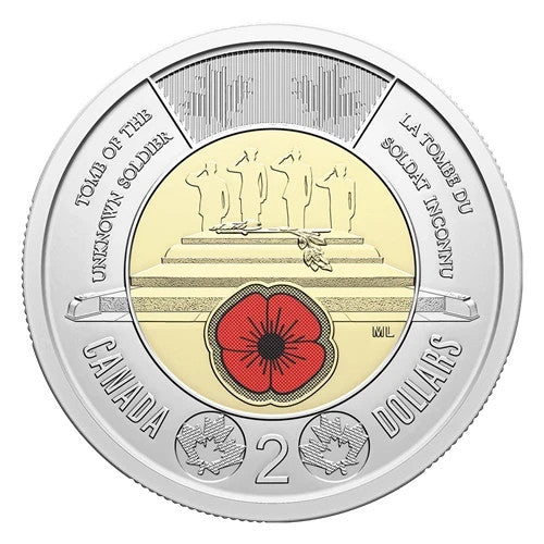 2025 Canada $2 Unknown Soldier Coin Toonie Remembrance Poppy Colorized/Non-Color3