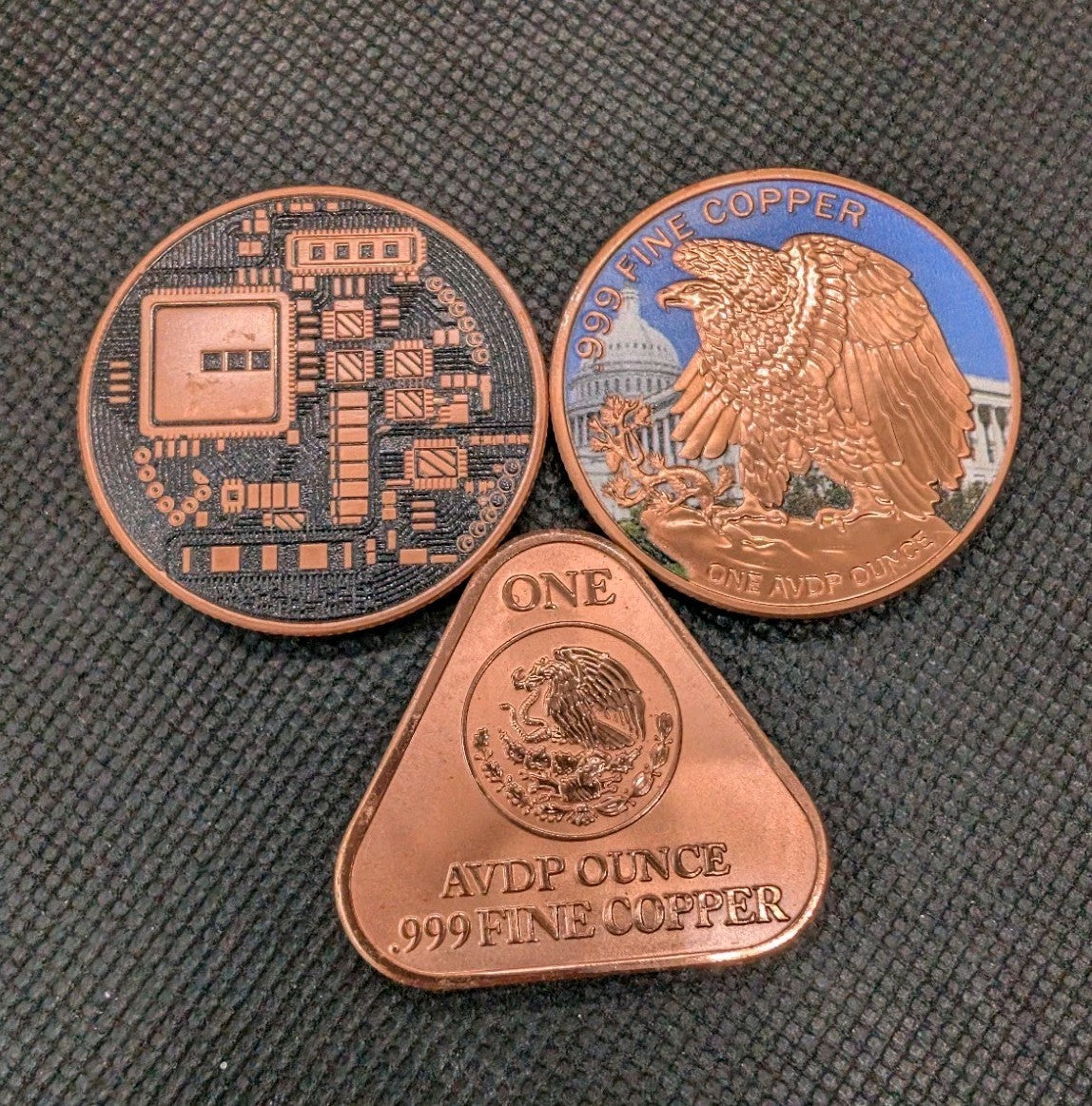 Lot of 3 Copper Rounds 1 oz .999 Bitcoin Walking Liberty Libertad Colorized Coin1