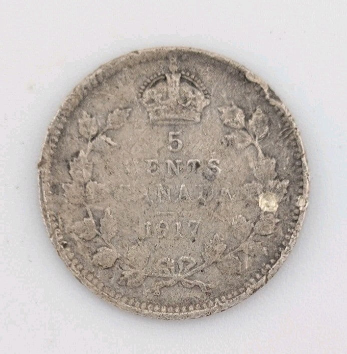 1917 Canada 5 cents Silver Coin Nickel Circulated0