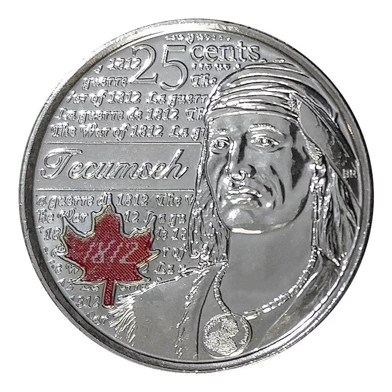 2012 CANADA 25 Cent TECUMSEH Coloured  Coin From Mint Roll UNC0