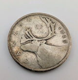 Canada 1943 25 Cents 25c Canadian Caribou Quarter Coin - 80% Silver - ASW .150oz0